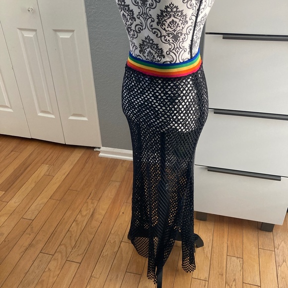 Jaded London Rainbow  and Black Mesh Maxi Skirt - Picture 4 of 8